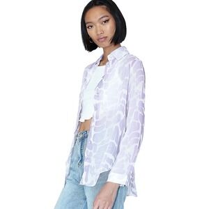 Princess Polly Women's Sheer Organza Blouse Size 4 Love Graphic 70s Style Button